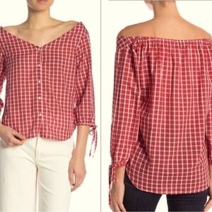 Madewell Marie Tie Cuff Red Gingham Blouse Size XS.